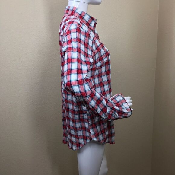 Sandra Ingush Plaid Crinkled Button Down (A7) - Picture 3 of 5